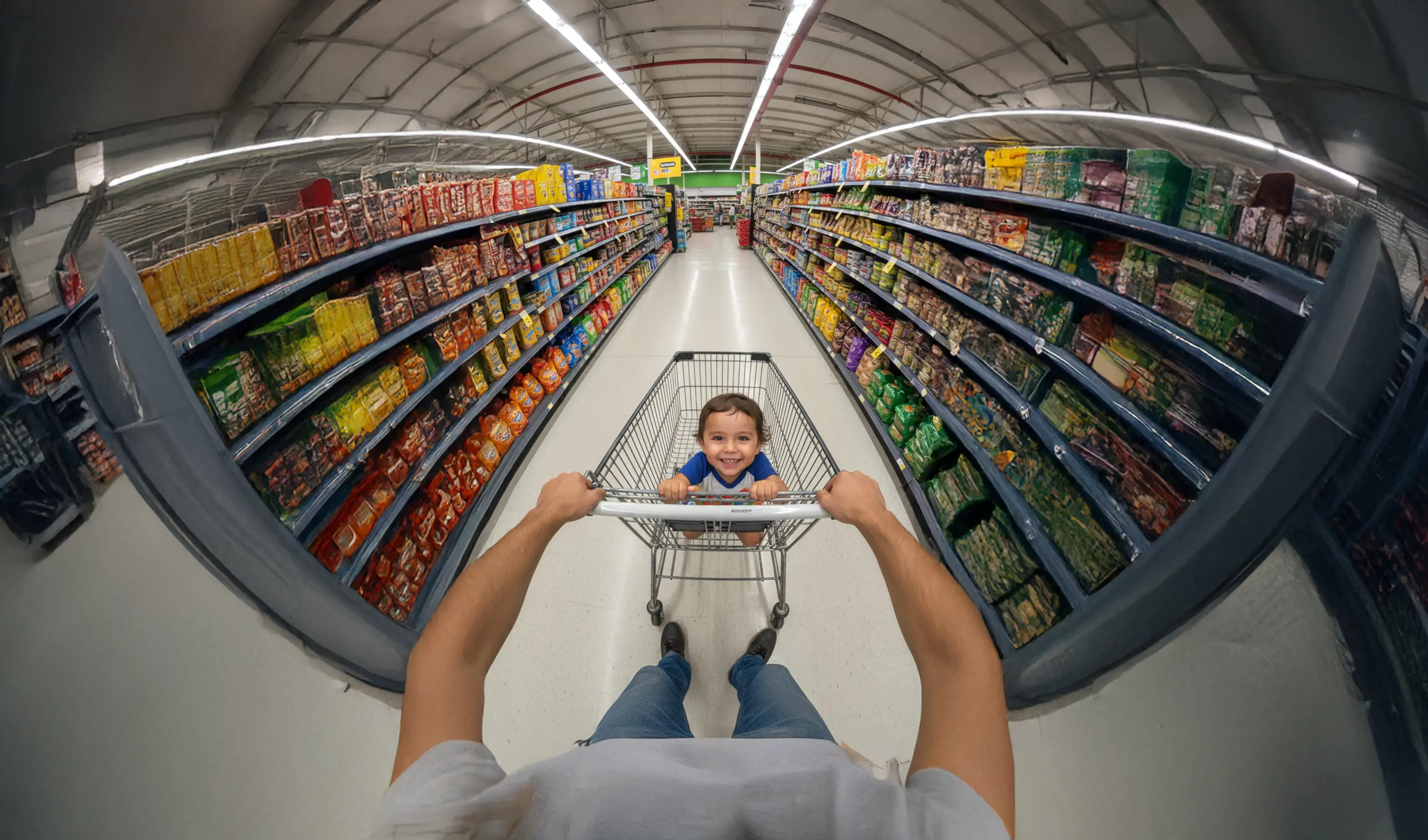 Empujando un carrito en el supermercado